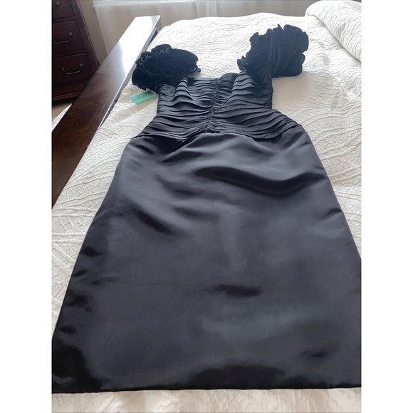 Tadaski Black Crepe Puff Sleeves Formal Knee Length Dress Size 10 NWT Excellent - Picture 11 of 12